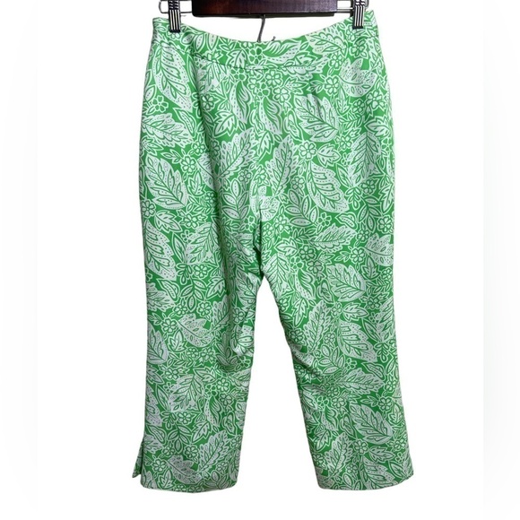 PENDLETON Ankle Cropped‎ Lined Pants Silk Cotton Floral Green 6P - Picture 4 of 10